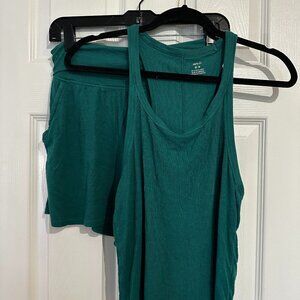 Aerie Ribbed Fold Over Shorts Set Green